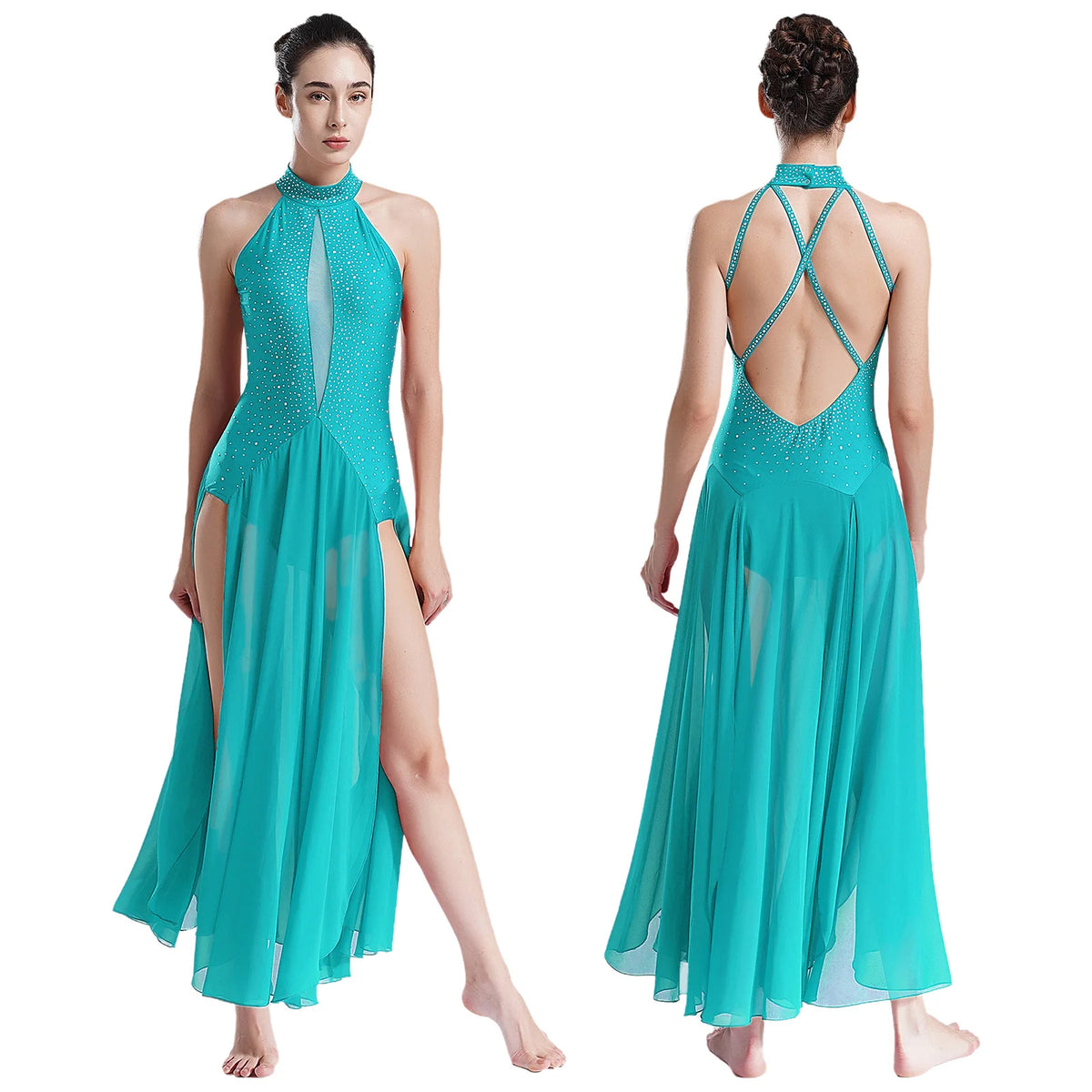 Lyrical Dance Dress | Rhinestone Split Chiffon