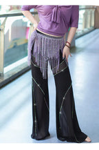 Rhinestone Flare Dance Pants | Mesh & Elastic | Belly Dance