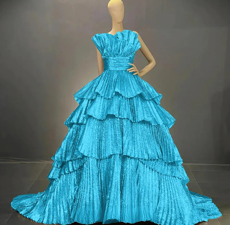 Tiered Ball Gown | Drag Pageant Dress | Boat Neck | US 2–26W