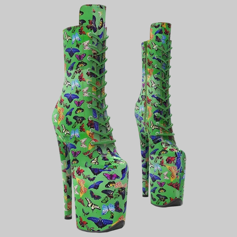 Butterfly 8-Inch Platform Pole Dance Knee-High Boots