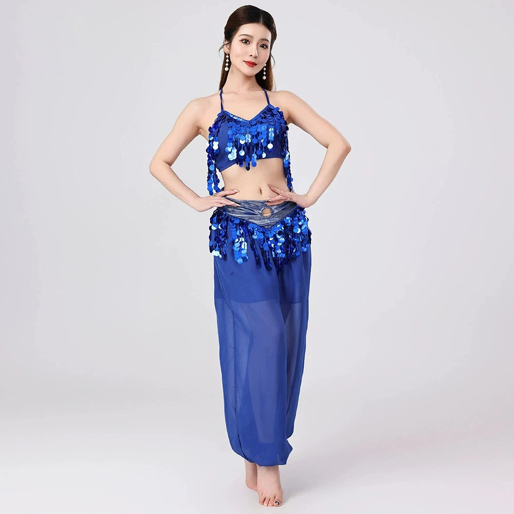 Belly Dance Harem Set | Sequin Halter Top & Chiffon Pants
