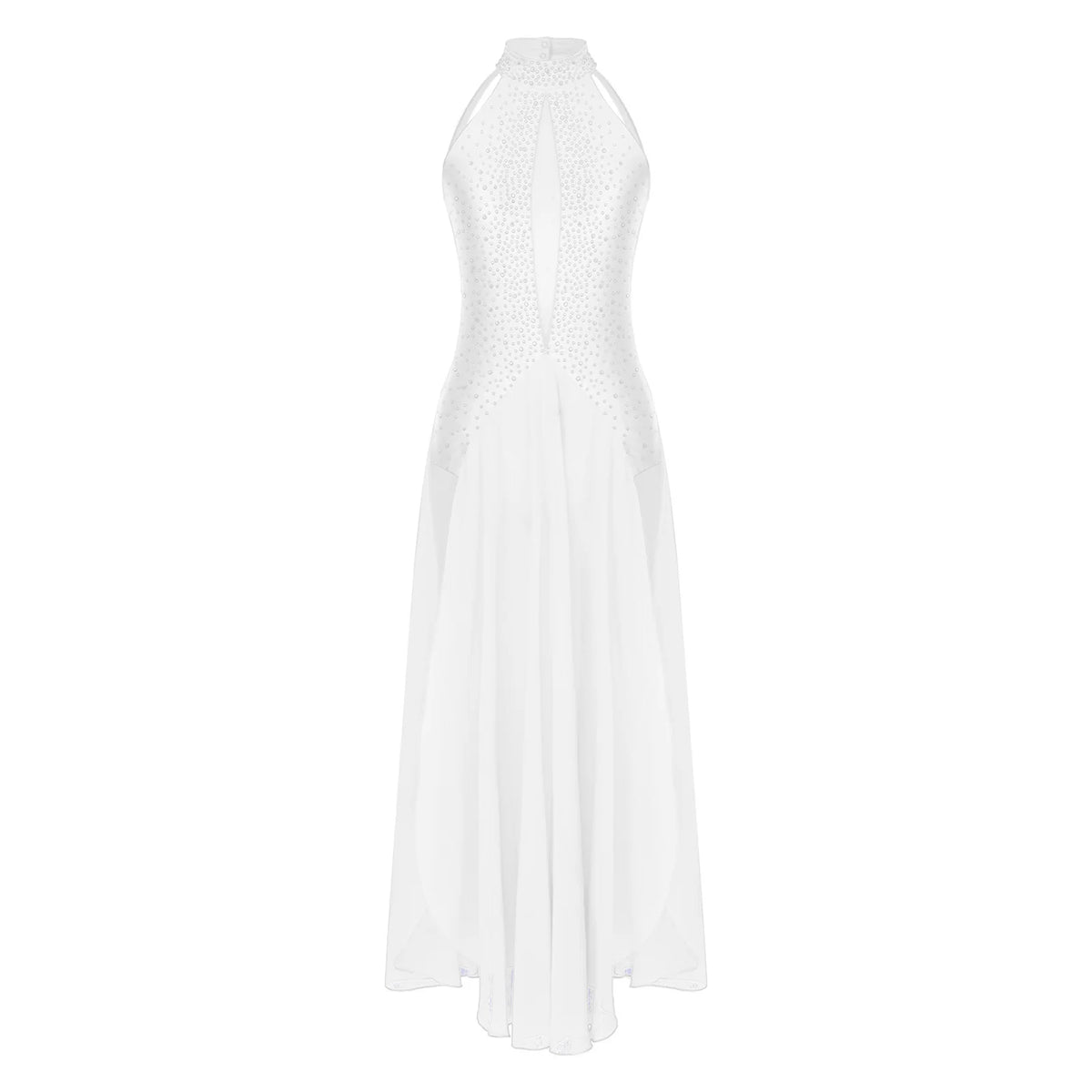Women's Lyrical Dance Dress | Rhinestone Halter | Strappy Back | 8 Colors