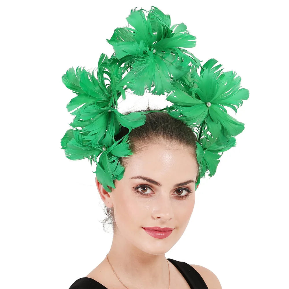 Feather Flower Headdress | Stage & Bridal Headpiece | 16 Colors
