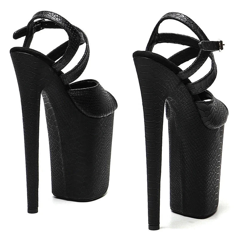 9-Inch Snakeskin Platform Slipper Sandals - Exotic High Heel Performance Shoes