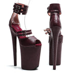 23cm Snakeskin Platform Pole Dance Sandals - 9 Inch High Heels