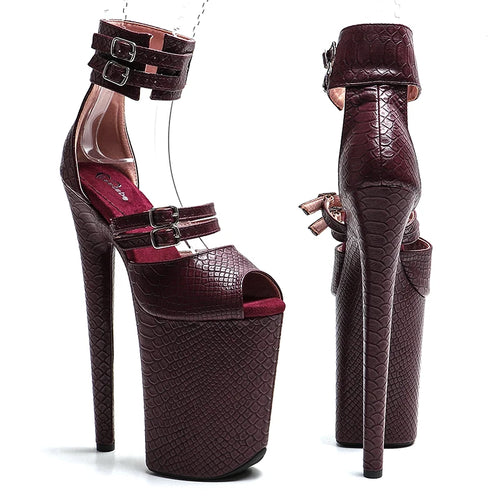 23cm Snakeskin Platform Pole Dance Sandals - 9 Inch High Heels