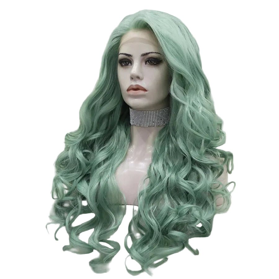 26" Green Long Wavy Lace Front Wig – Bold Stage Color