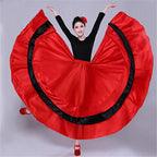 Satin Flamenco Skirt | Gold-Trim Ruffle | 360–720° Swing