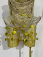 Gold Coin Disc Bodysuit | Rhinestone Chain | S–XL