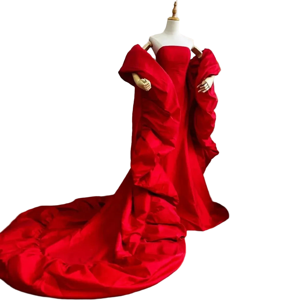 Taffeta Cape | Puffy Ruffle Edge & 230cm Train | Pageant & Evening