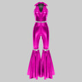 70s Disco Sequin Jumpsuit - Retro Bell Bottom Performance Romper