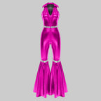 70s Disco Sequin Jumpsuit - Retro Bell Bottom Performance Romper