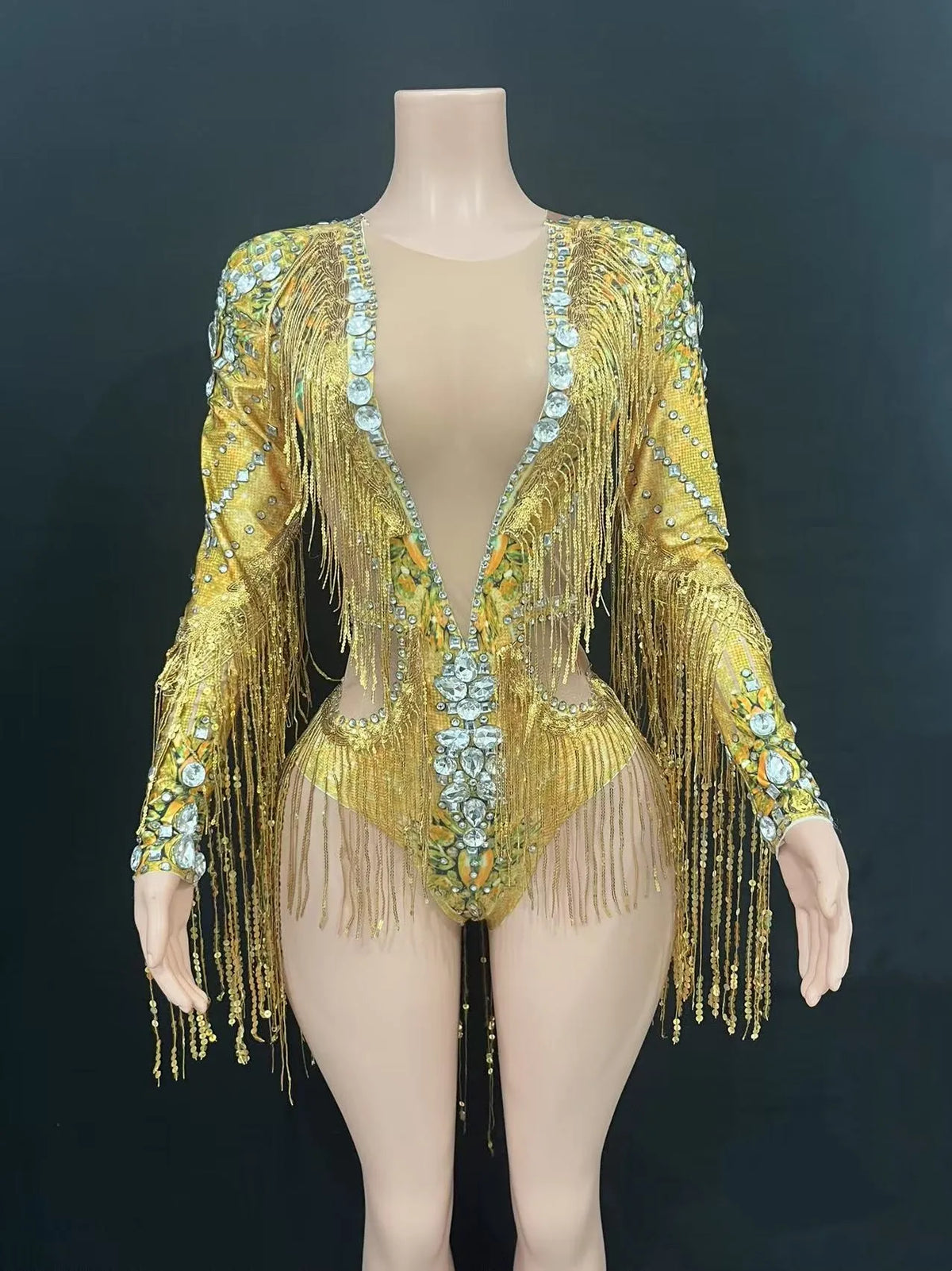 Sparkly Fringe Bodysuit | Long Sleeves