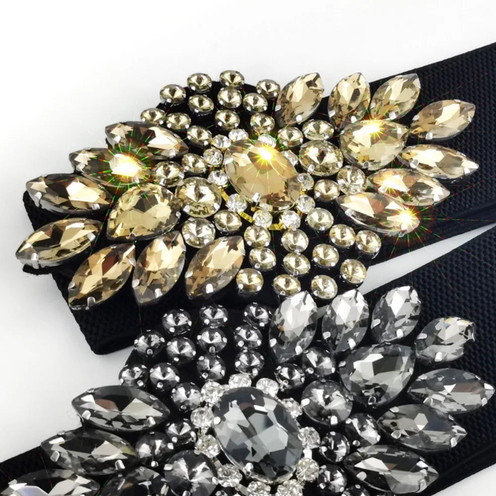 Crystal Flower Wide Elastic Belt | Stage & Dressy