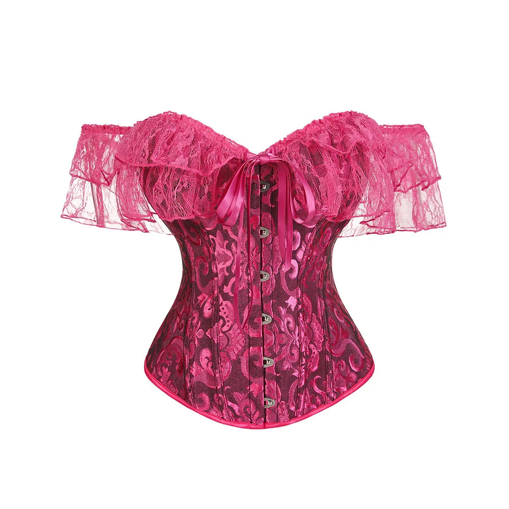 Ruffled Overbust Corset | Jacquard & Lace | Victorian Gothic