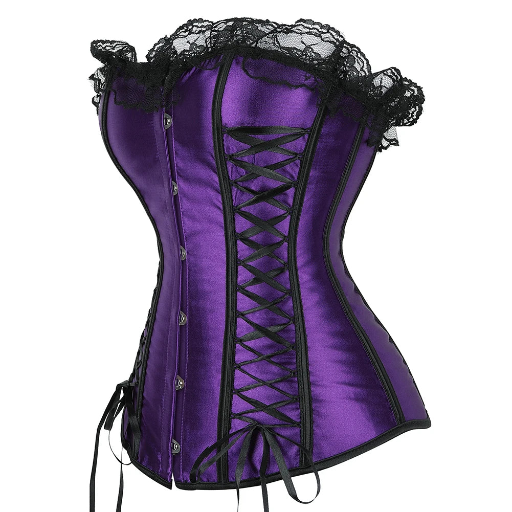 Purple Satin Overbust Corset | Lace-Up Boned Bustier