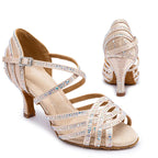 Rhinestone Latin Dance Heels | Satin Ballroom Sandals