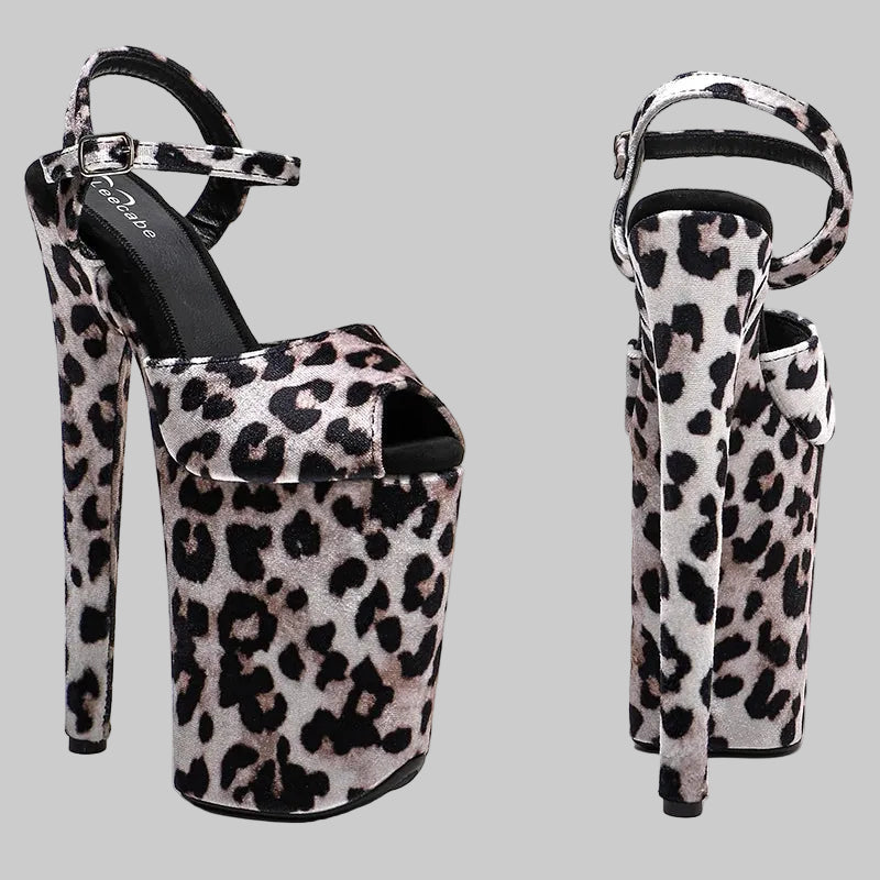 Leopard Print Platform Heels - 9-Inch Suede Sandals for Pole Dance & Performance