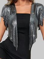 Metal Sequin Crop Cardigan - V-Neck Festival Performance Top