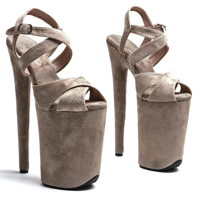 Suede Open-Toe Platform Sandals – High Heel Pole Dance Shoes