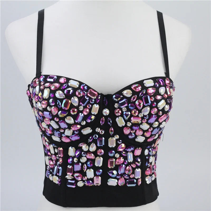 Rhinestone Beaded Bustier Bra Top | Stage & Party