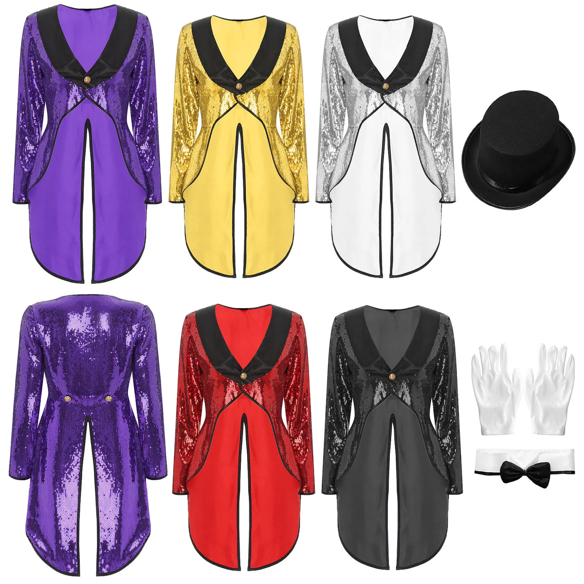Sequin Tailcoat Set | Magician & Showgirl | Hat, Collar & Gloves