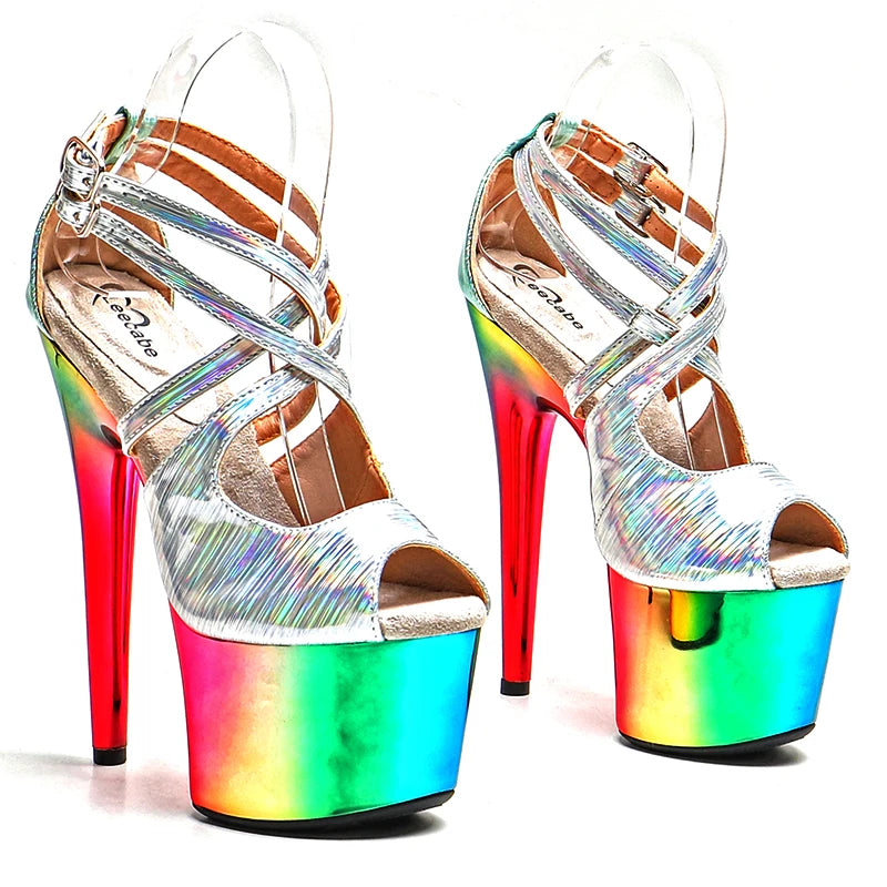 17cm Shiny Electroplate Platform Sandals - Sexy Exotic Dance Heels