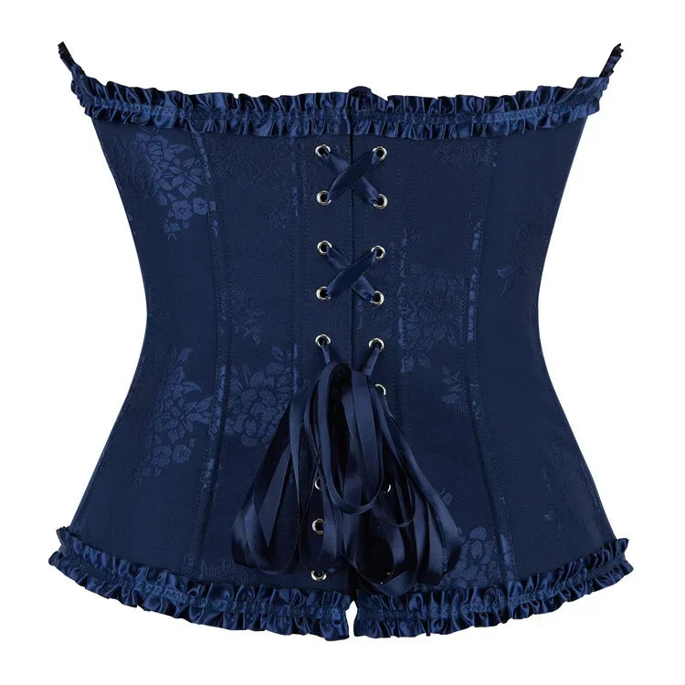 Floral Satin Overbust Corset | Lace Trim | Victorian Gothic