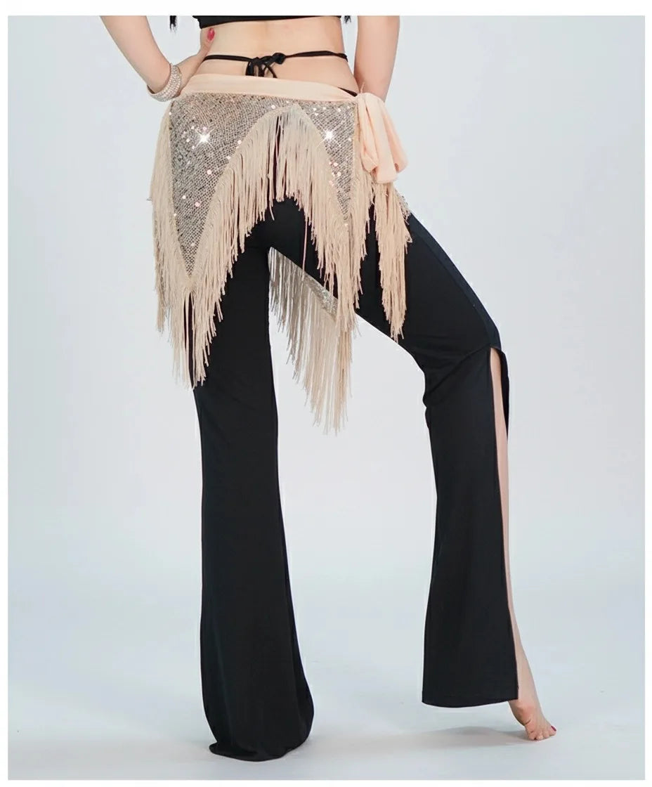 Belly Dance Hip Scarf | Sequin & Bead | Long Fringe | 4 Colors