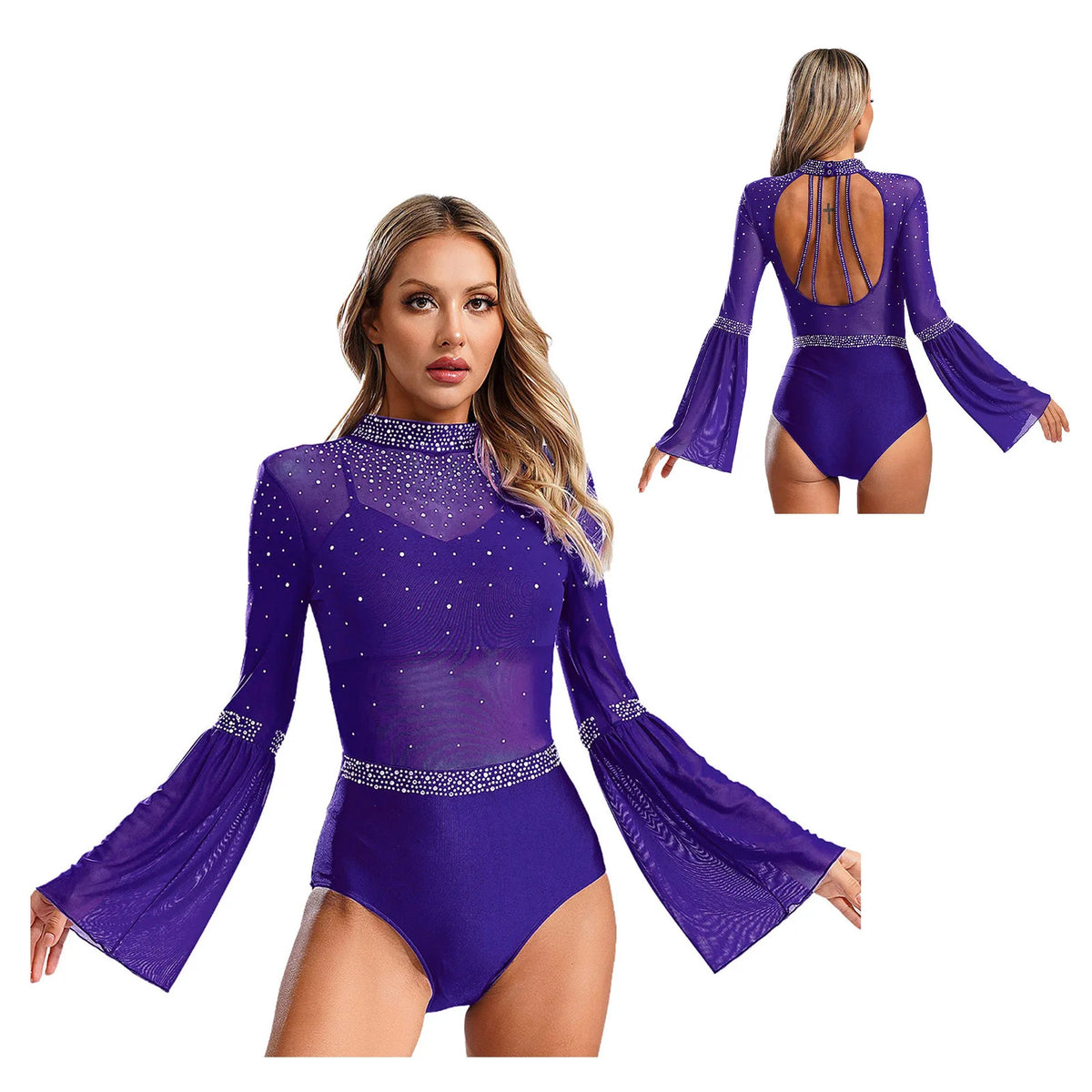 Celeste Rhinestone Flare-Sleeve Bodysuit