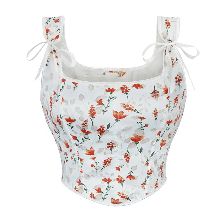 Floral Print Overbust Corset | Straps & Lace-Up | Vintage