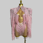 Sparkly Rhinestone Sequin Tassel Dress & Jacket — 2‑Piece Performance Set
