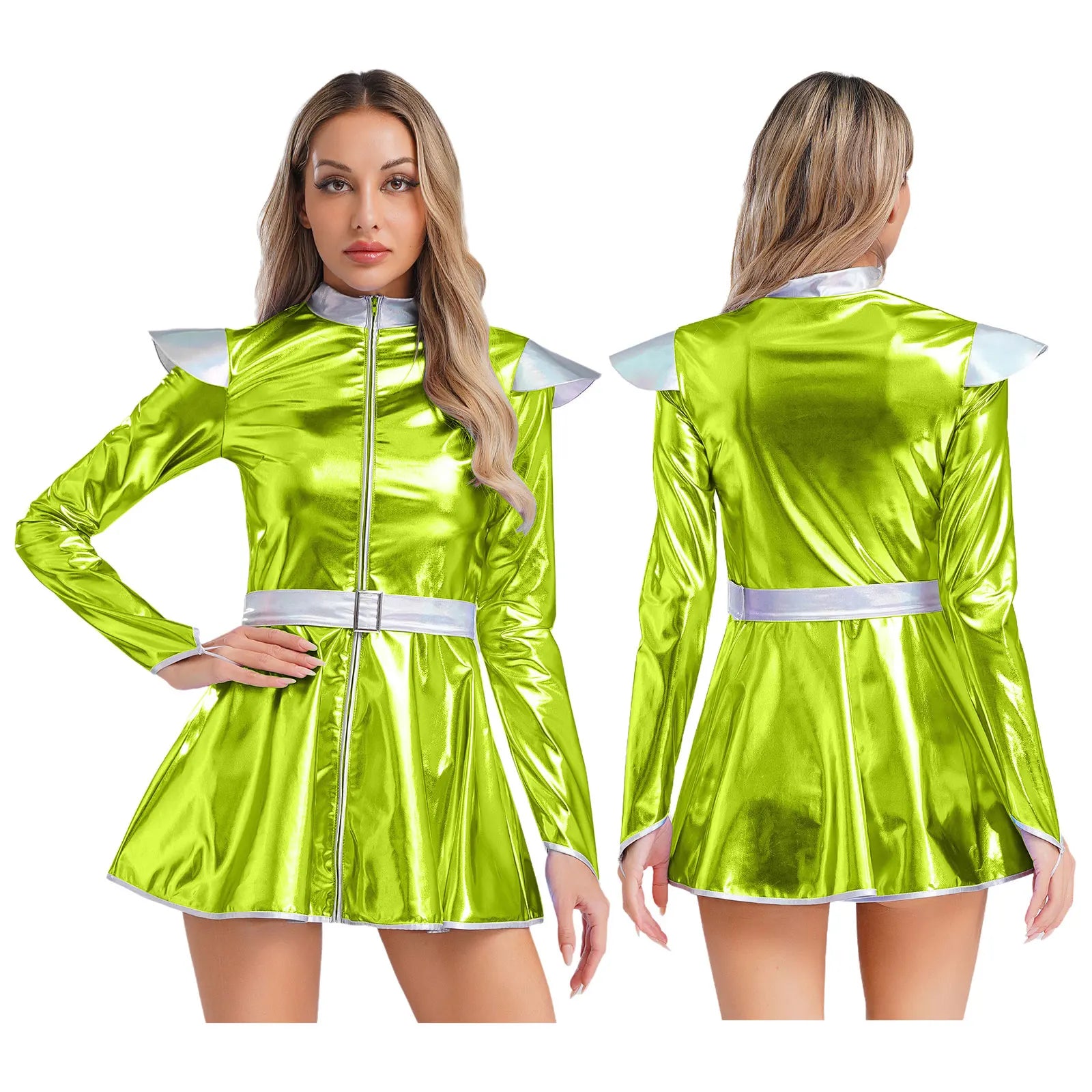 Metallic Space Alien Dress | Long Sleeve A-Line Costume