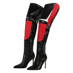 Red Patchwork Boots | Thigh-High | 10 cm Heel