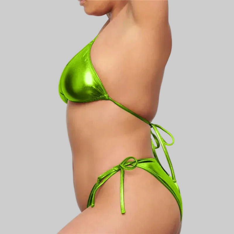 Rhinestone Bandage Bikini Set - Padded Halter Swimwear