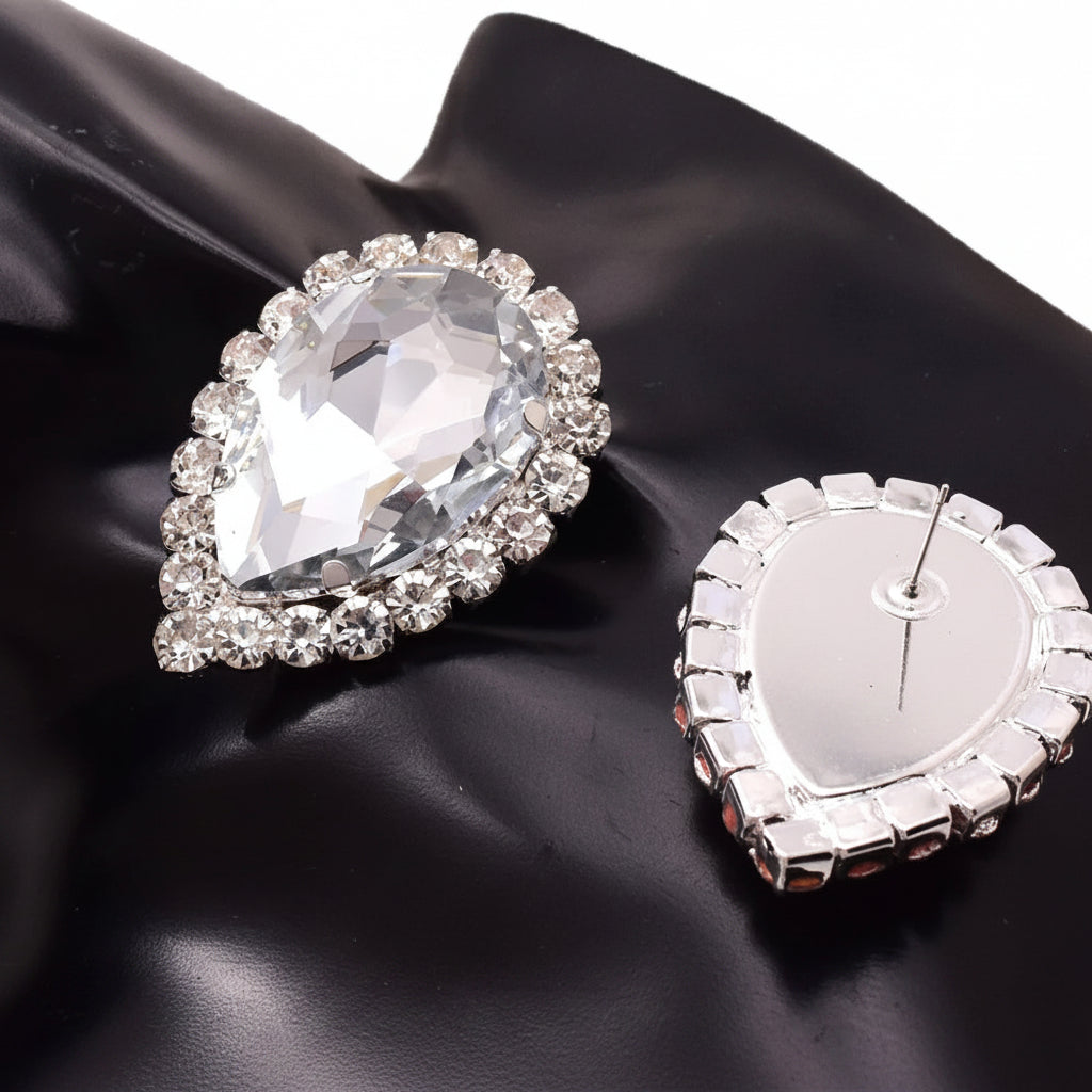 Crystal Teardrop Earring & Ring Set | Rhinestone Halo