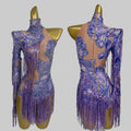 Purple Sequin Fringe Bodysuit - Sparkly Tassel Performance Leotard for Stage & Dance