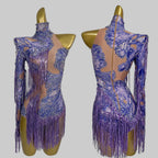 Purple Sequin Fringe Bodysuit - Sparkly Tassel Performance Leotard for Stage & Dance