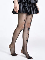 Star & Moon Print Tights | Sheer Patterned Pantyhose | Black & Nude