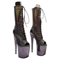 8-Inch Snake Print Platform Ankle Boots - Open Toe Boots
