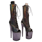 8-Inch Snake Print Platform Ankle Boots - Open Toe Boots