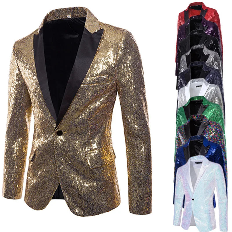 Men's Sequin Blazer | Shawl Collar | Stage & Performance | 14 Colors