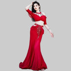 Belly Dance Training Outfit - Fringe Top & Fishtail Skirt 3-Piece Set