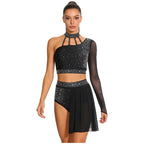 Latin Dance Set | Rhinestone Crop Top & Shorts | Asymmetrical