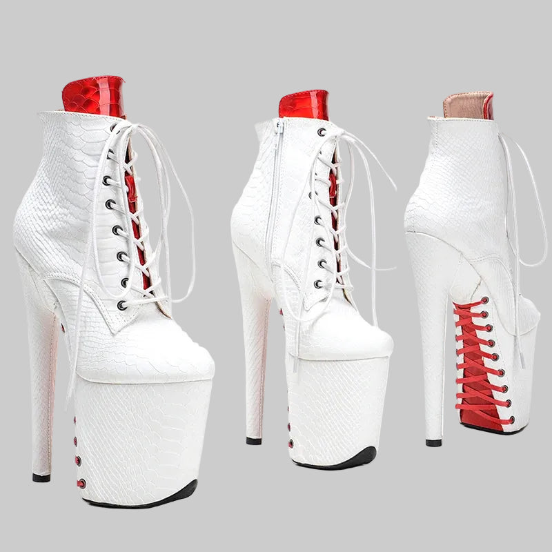 20CM Snake Print Platform Boots - Closed Toe High Heel Pole Dance Shoes