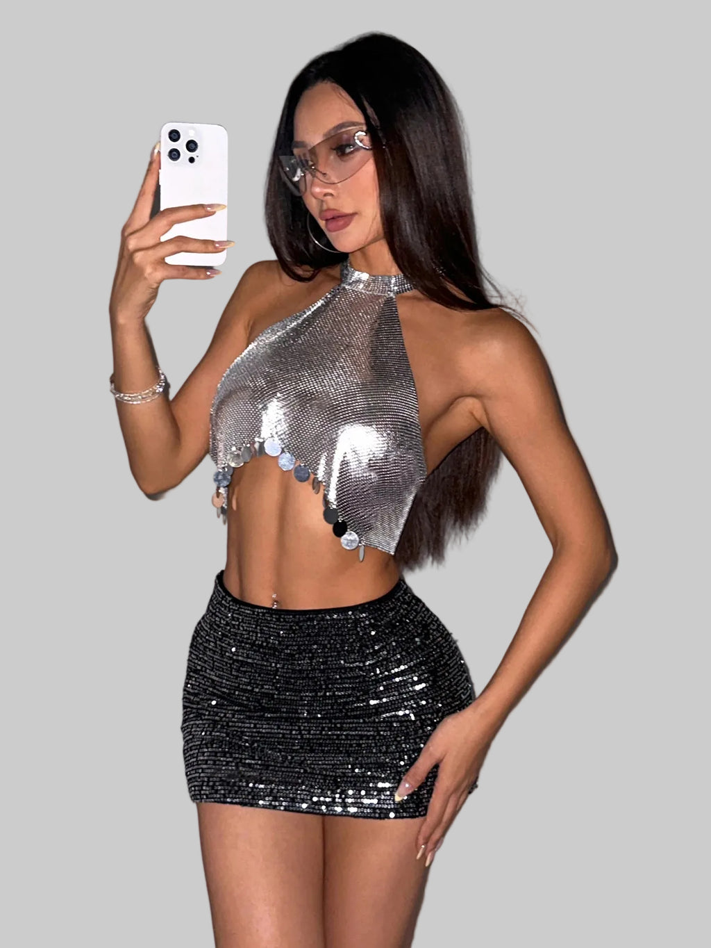Sequin Halter Crop Top - Backless Festival Top