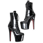 Patent Lace-Up Pole Dance Boots – 7-Inch High Heel Stage Shoes