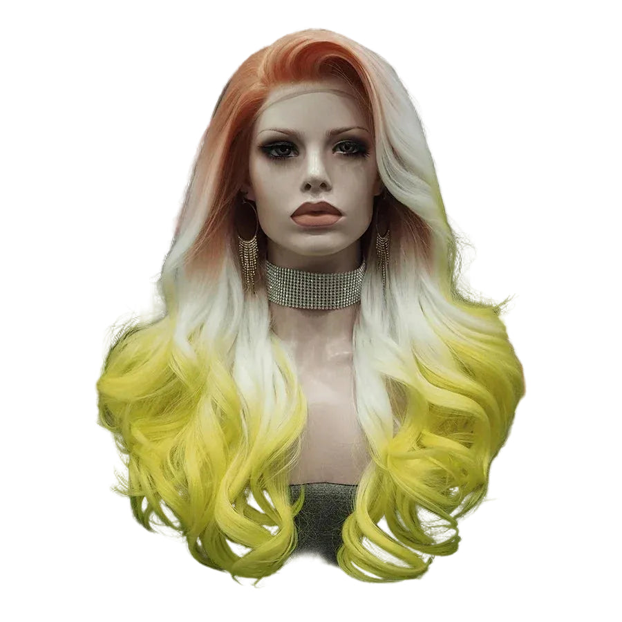 Red to Yellow Ombre Lace Front Wig | 24 Inch | Natural Wavy