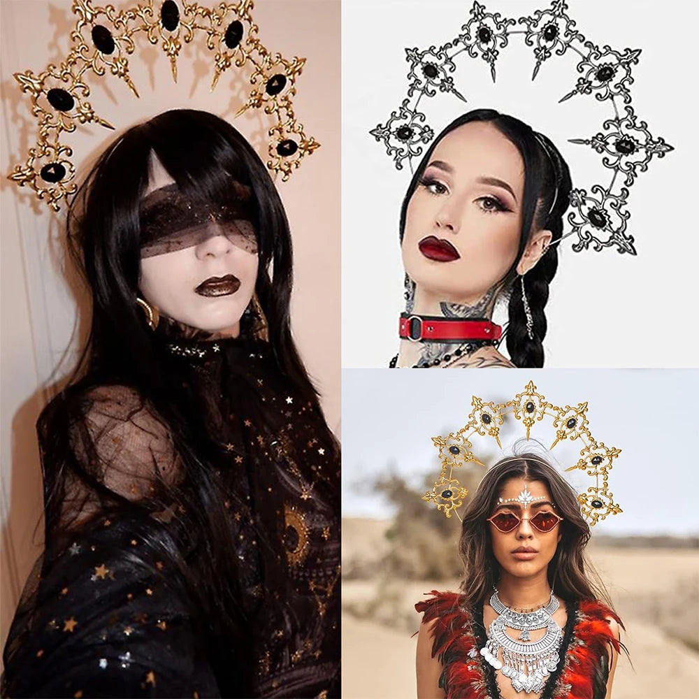 Regal Spiked Rhinestone Halo Headpiece