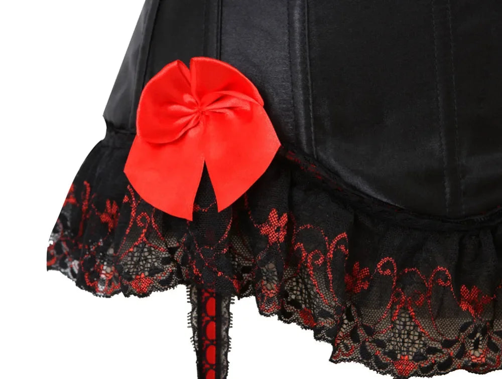 Bow Accent Overbust Corset | Suspenders | Lace-Up | Plus Size